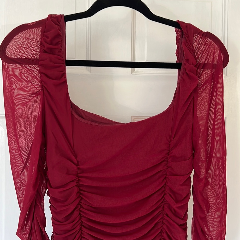 Brand New Rouched Maroon Midi Dress